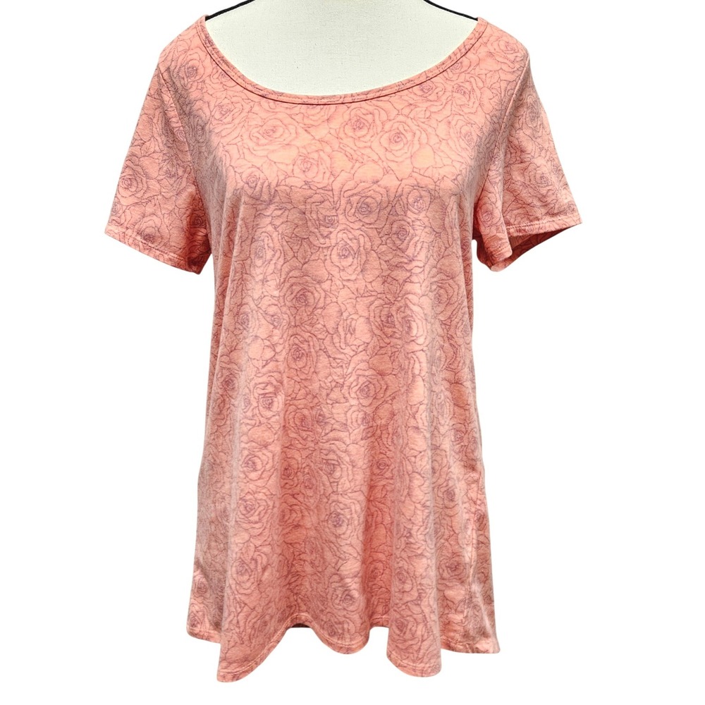 LuLaRoe Gracie Tunic Top Medium M Peach Pink‎ Orange Floral Rose Print Hi-Low